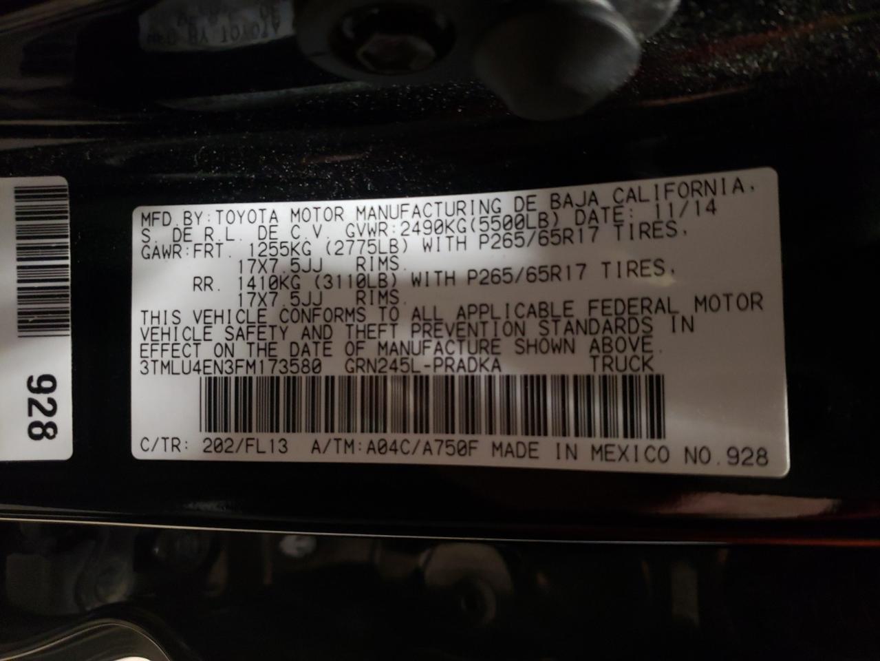 Photo 10 from auction – 2015 TOYOTA TACOMA DOU with VIN 3TMLU4EN3FM173580