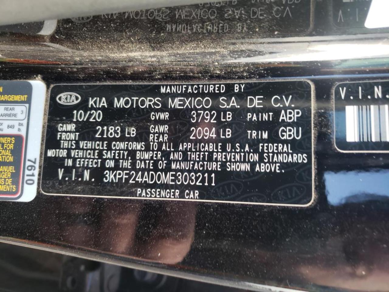 Photo 10 from auction – 2021 KIA FORTE FE with VIN 3KPF24AD0ME303211