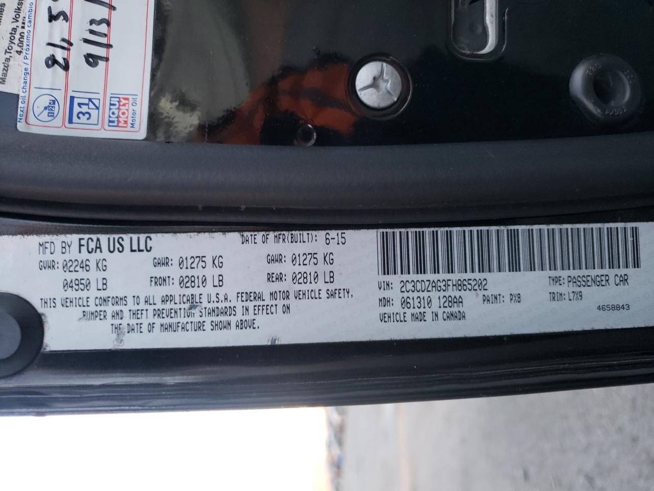 Photo 10 from auction – 2015 DODGE CHALLENGER with VIN 2C3CDZAG3FH865202