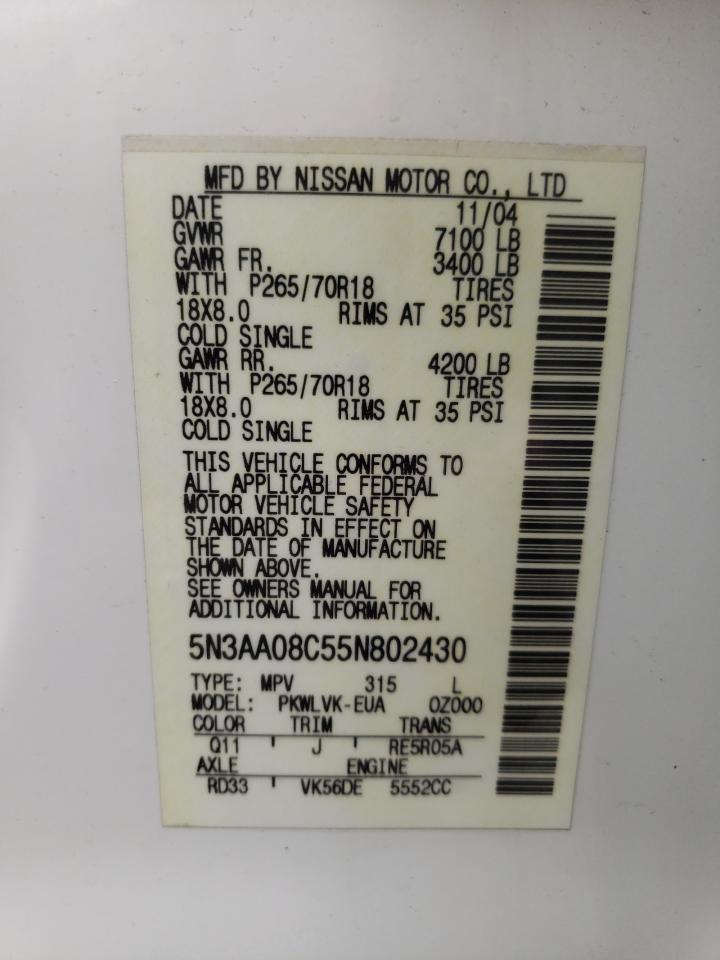 Photo 10 from auction – 2005 INFINITI QX56 with VIN 5N3AA08C55N802430