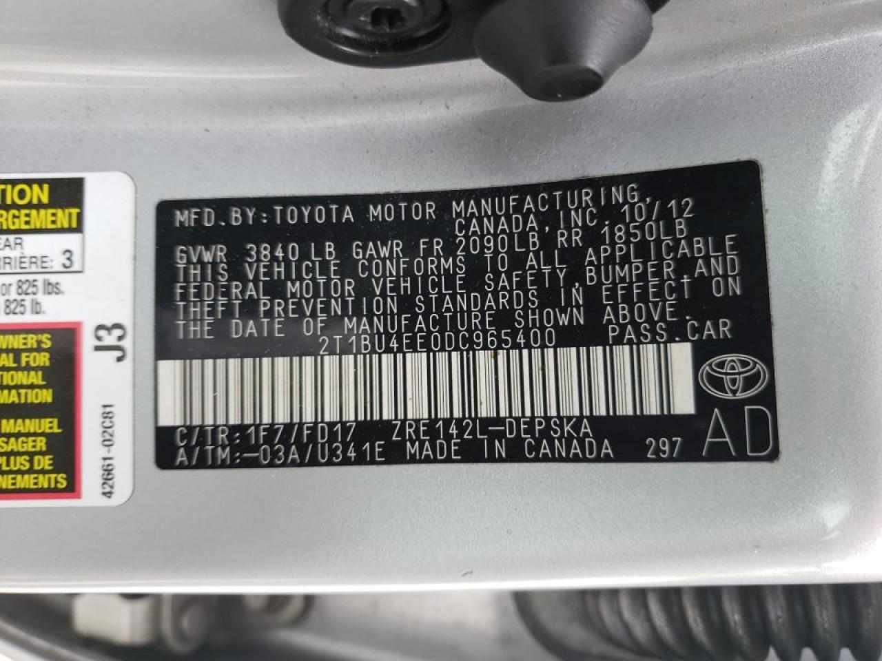 Photo 10 from auction – 2013 TOYOTA COROLLA BA with VIN 2T1BU4EE0DC965400