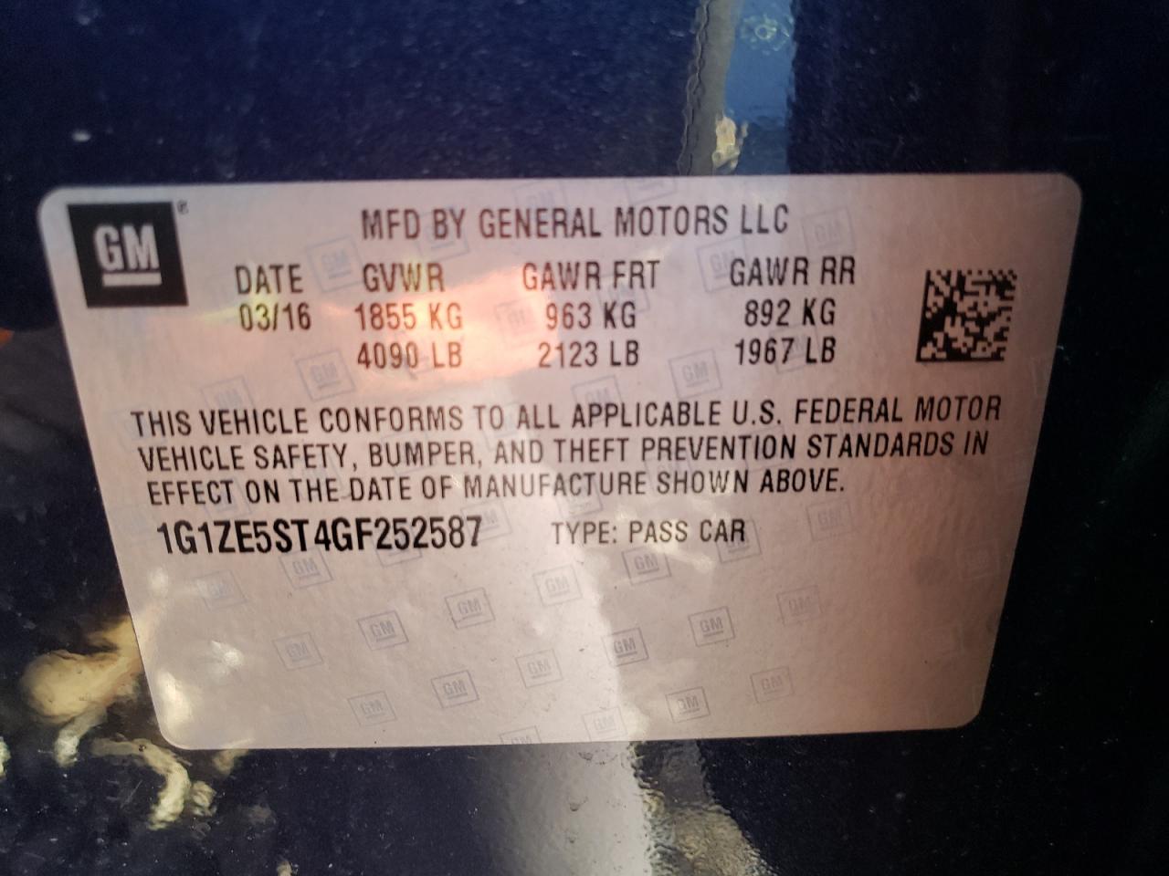 Photo 10 from auction – 2016 CHEVROLET MALIBU LT with VIN 1G1ZE5ST4GF252587