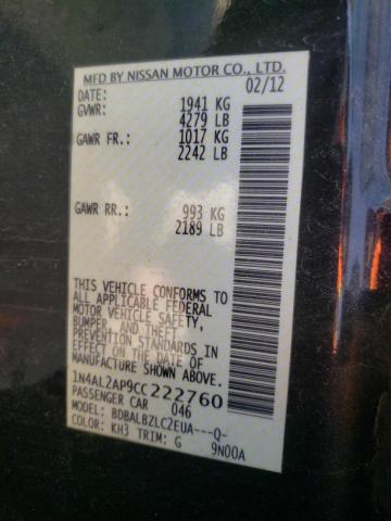 Photo 10 from auction – 2012 NISSAN ALTIMA BAS with VIN 1N4AL2AP9CC222760