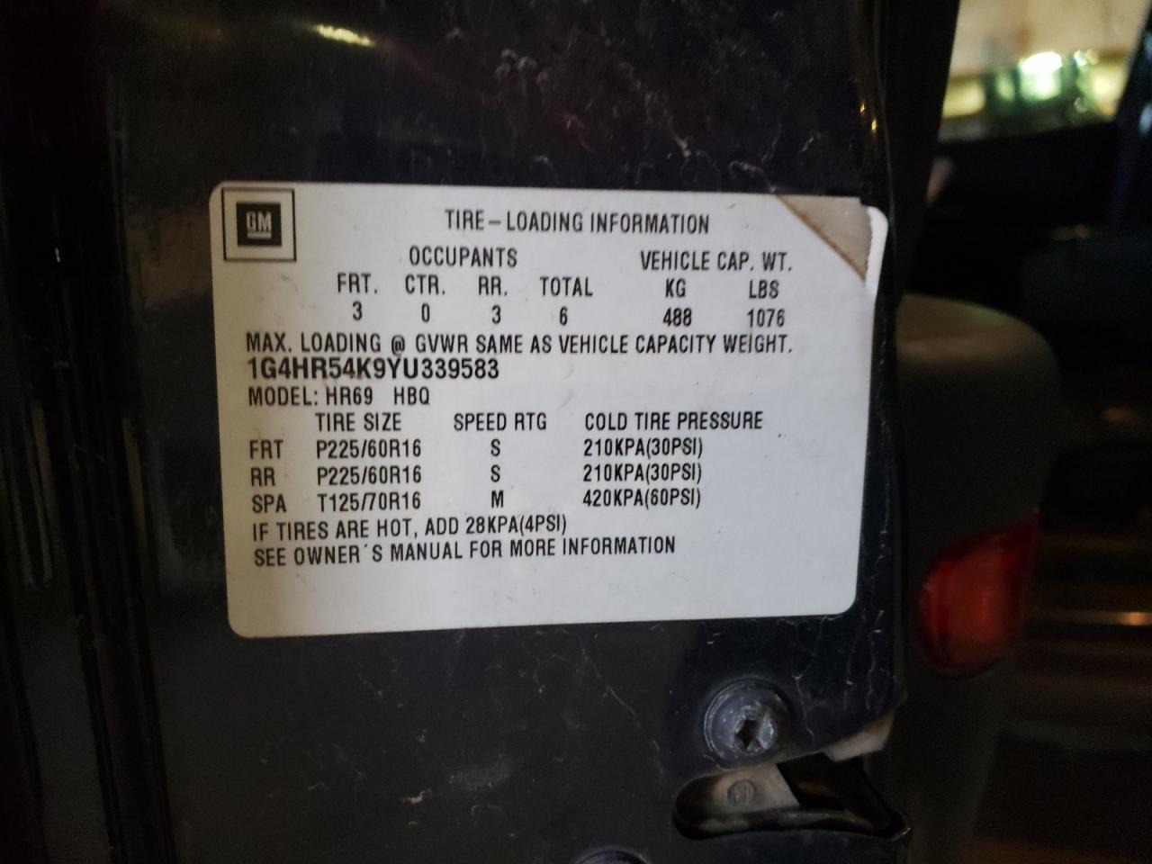Photo 10 from auction – 2000 BUICK LESABRE LI with VIN 1G4HR54K9YU339583