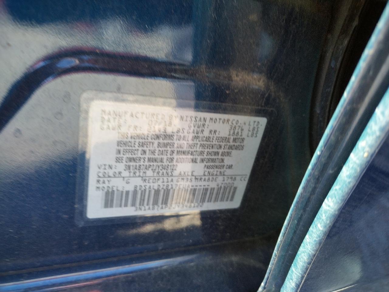 Photo 10 from auction – 2018 NISSAN SENTRA S with VIN 3N1AB7AP2JY348122