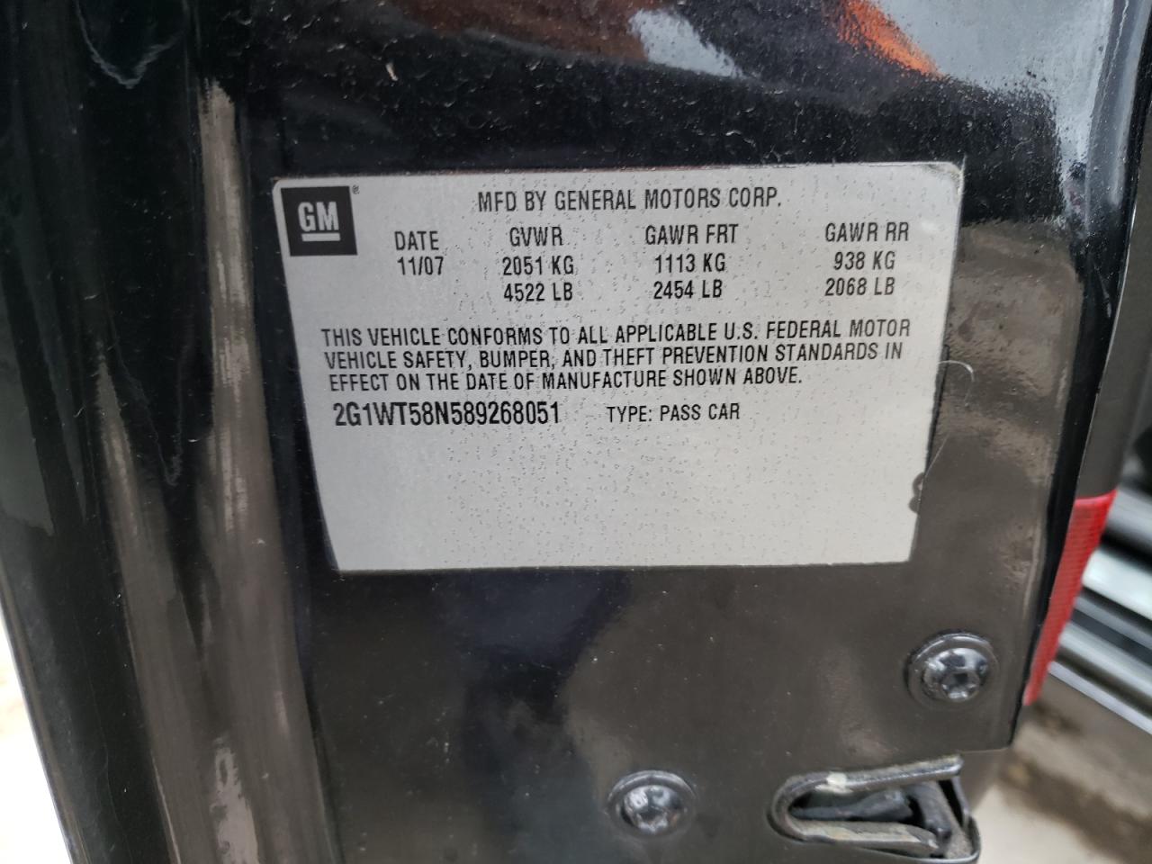 Photo 10 from auction – 2008 CHEVROLET IMPALA LT with VIN 2G1WT58N589268051