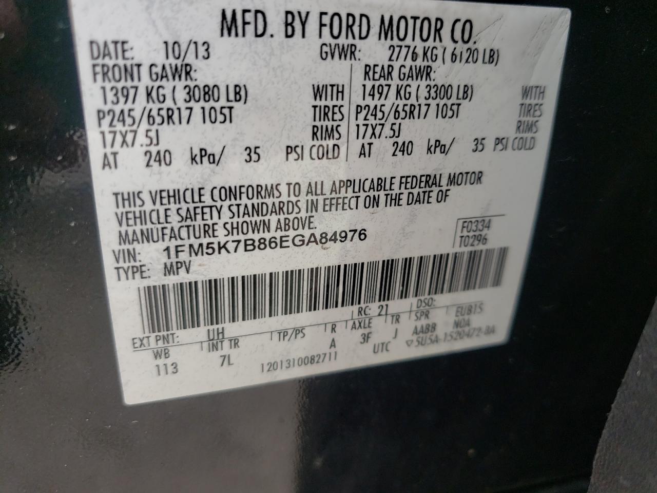 Photo 10 from auction – 2014 FORD EXPLORER with VIN 1FM5K7B86EGA84976