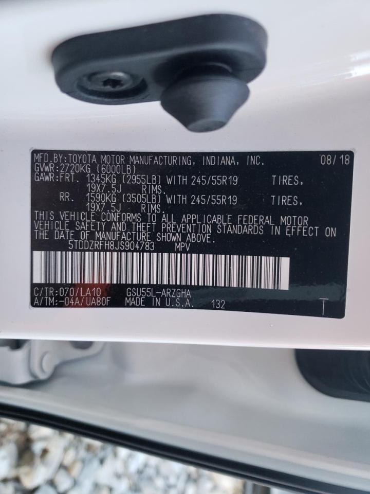 Photo 10 from auction – 2018 TOYOTA HIGHLANDER with VIN 5TDDZRFH8JS904783