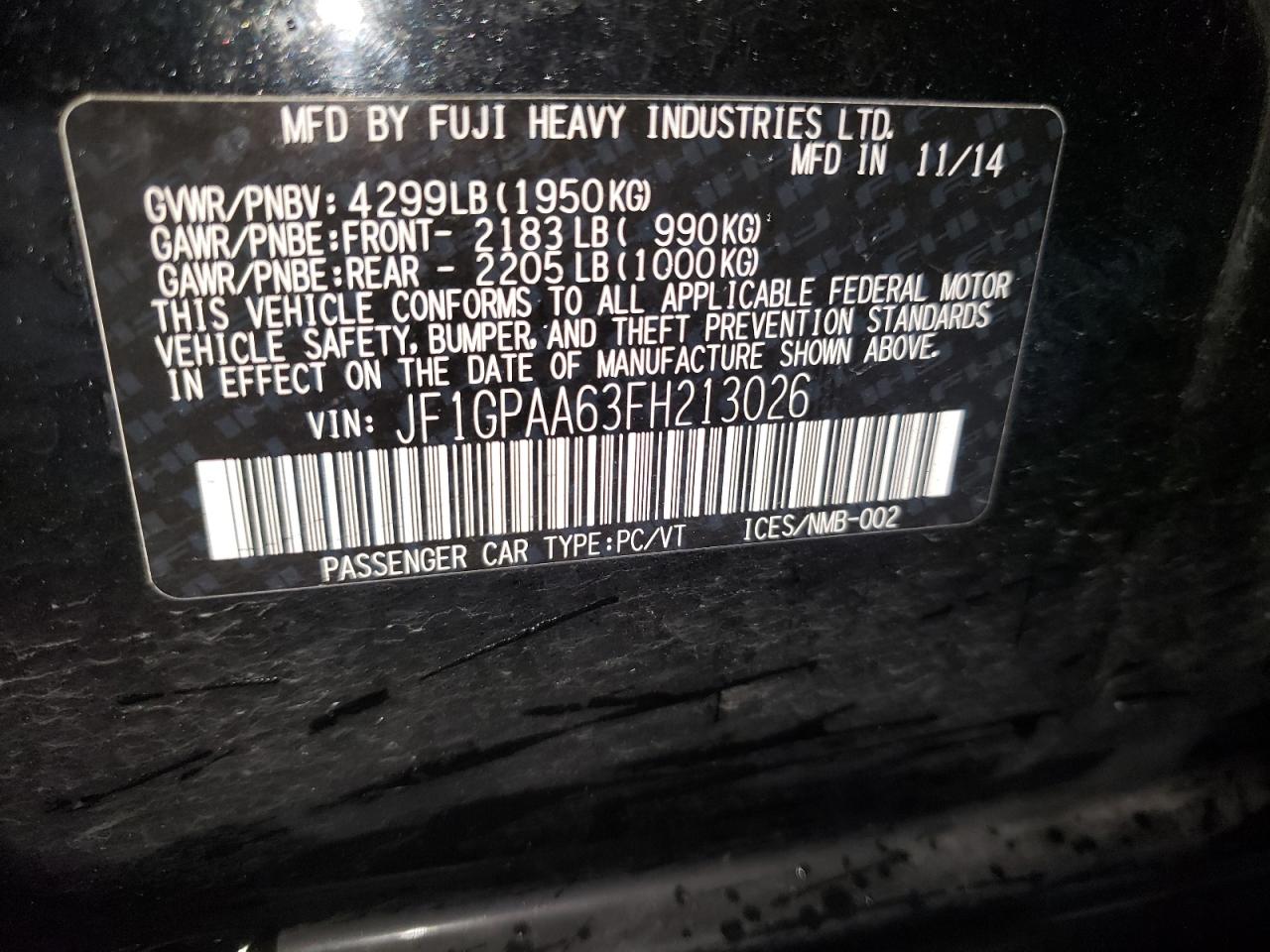 Photo 10 from auction – 2015 SUBARU IMPREZA with VIN JF1GPAA63FH213026