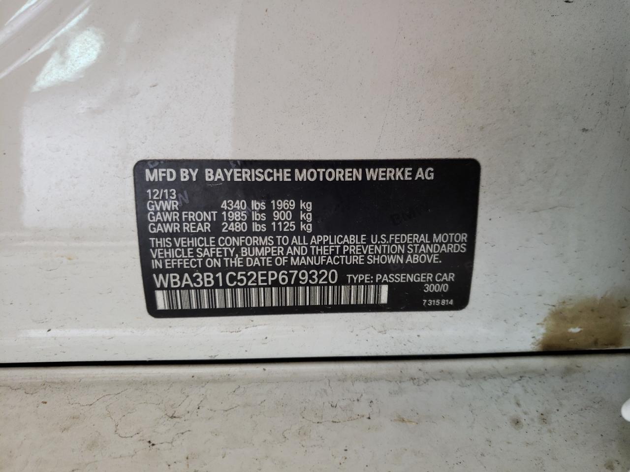Photo 10 from auction – 2014 BMW 320 I with VIN WBA3B1C52EP679320