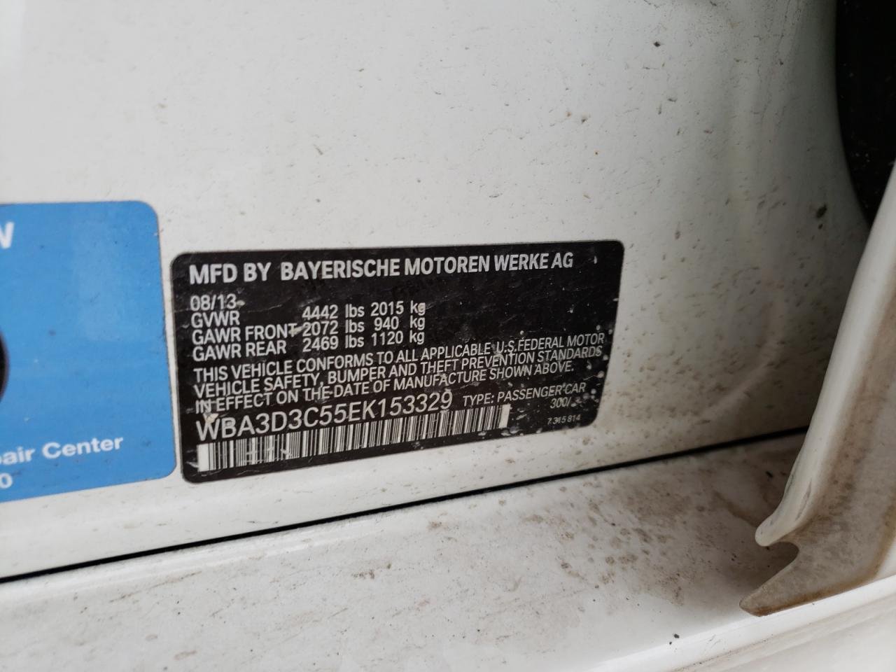 Photo 10 from auction – 2014 BMW 328 D with VIN WBA3D3C55EK153329