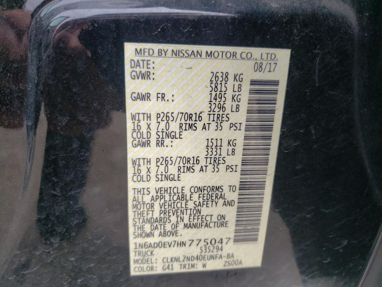 Photo 10 from auction – 2017 NISSAN FRONTIER S with VIN 1N6AD0EV7HN775047