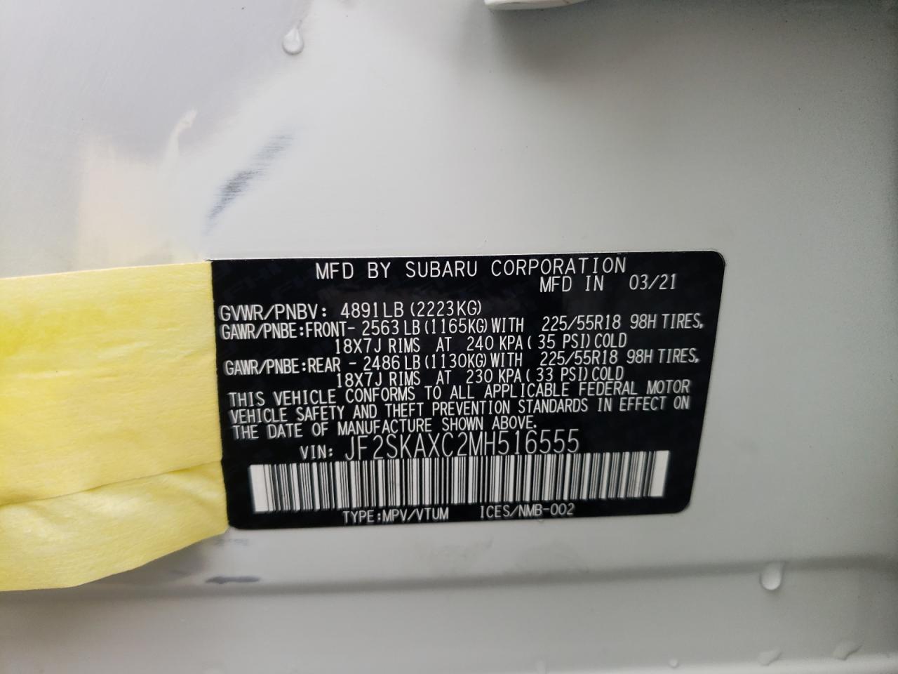 Zdjęcie 10 z aukcji – 2021 SUBARU FORESTER T z VIN JF2SKAXC2MH516555