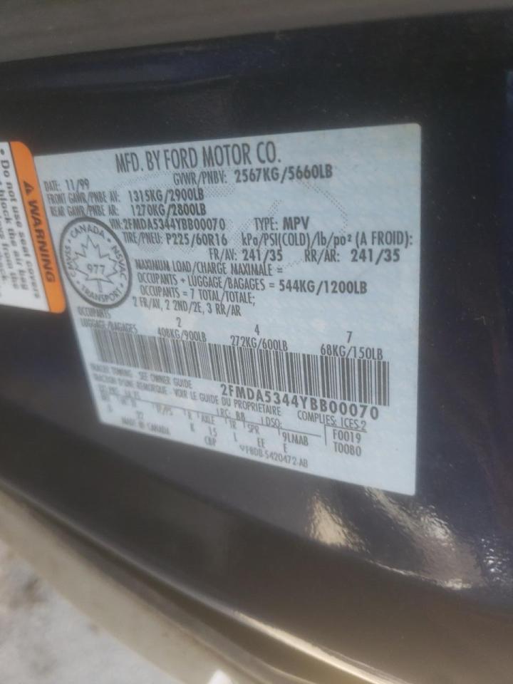 Photo 10 from auction – 2000 FORD WINDSTAR S with VIN 2FMDA5344YBB00070