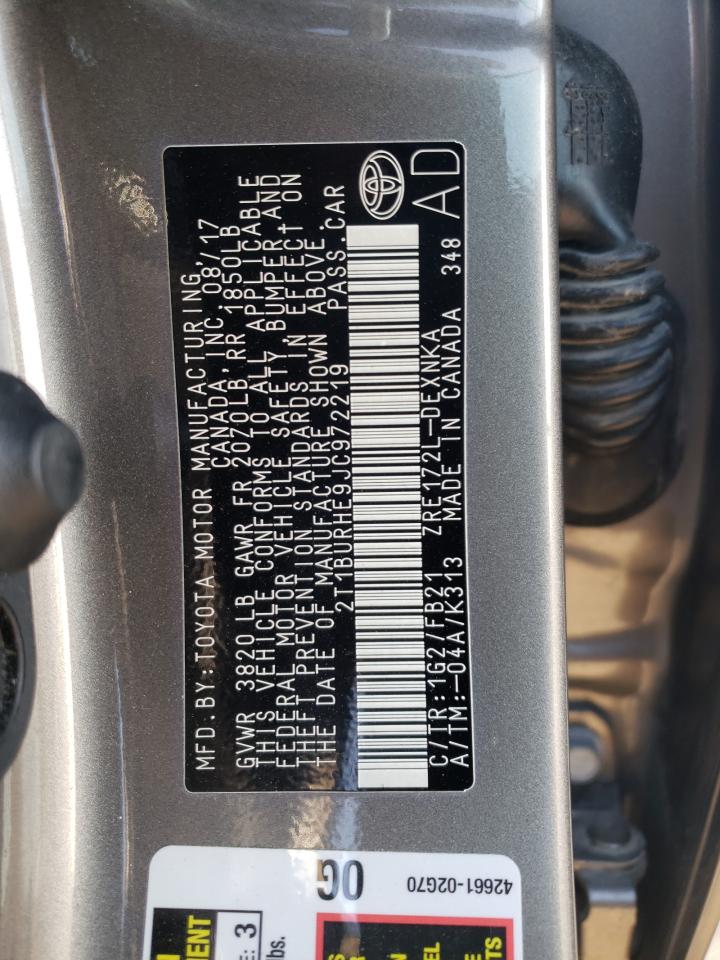 Photo 10 from auction – 2018 TOYOTA COROLLA L with VIN 2T1BURHE9JC972219