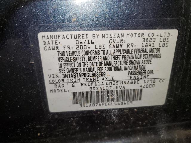 Photo 10 from auction – 2016 NISSAN SENTRA S with VIN 3N1AB7AP0GL668609