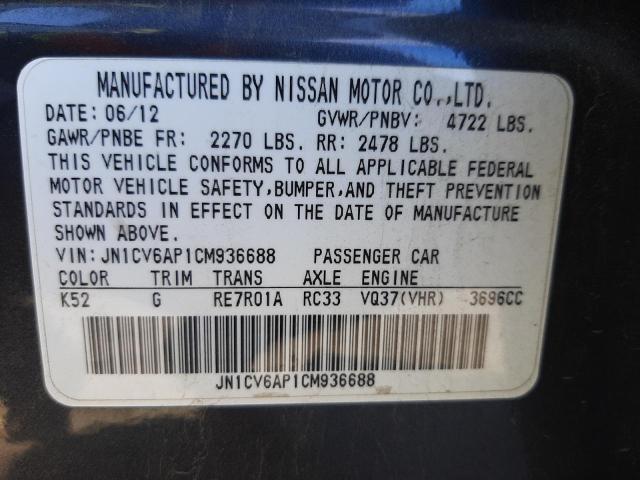 Photo 10 from auction – 2012 INFINITI G37 BASE with VIN JN1CV6AP1CM936688