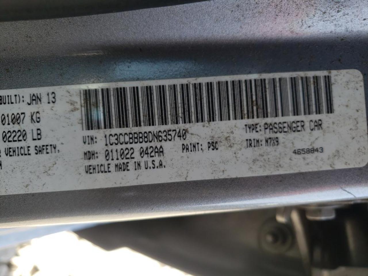 Photo 10 from auction – 2013 CHRYSLER 200 TOURIN with VIN 1C3CCBBB8DN635740