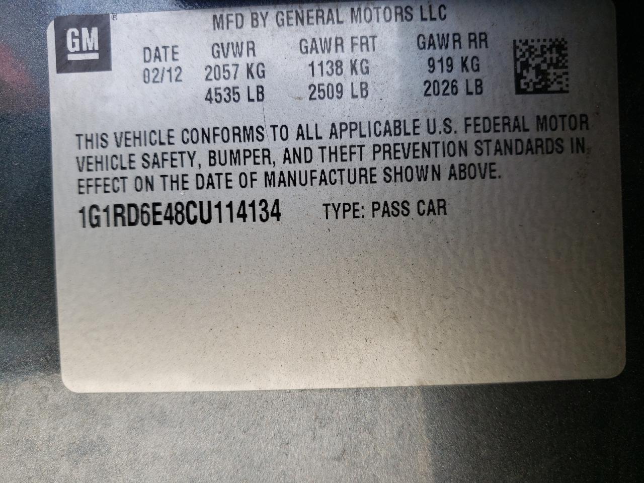 Photo 10 from auction – 2012 CHEVROLET VOLT with VIN 1G1RD6E48CU114134