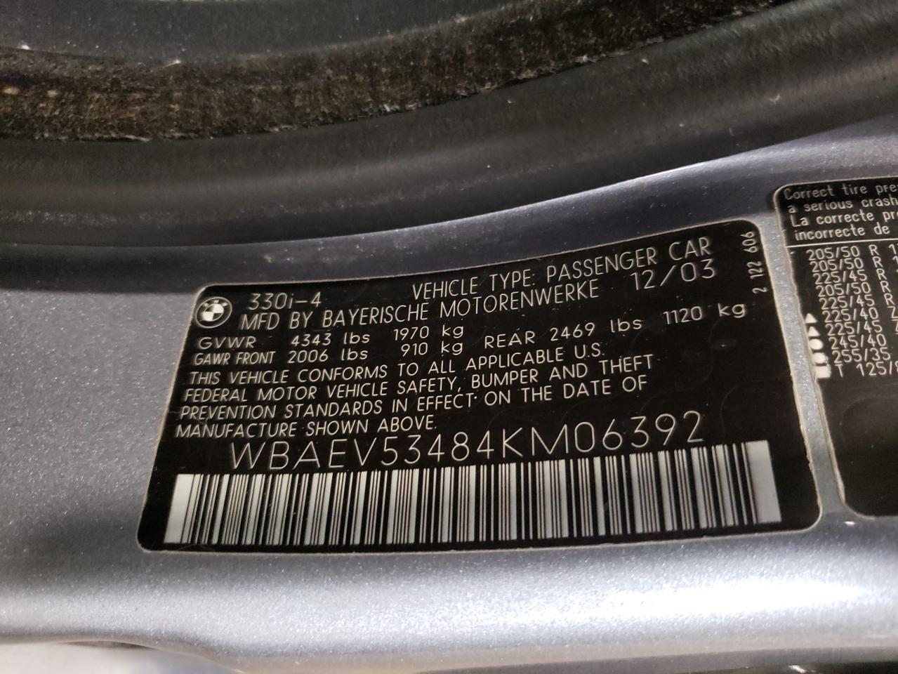 Photo 10 from auction – 2004 BMW 330 I with VIN WBAEV53484KM06392