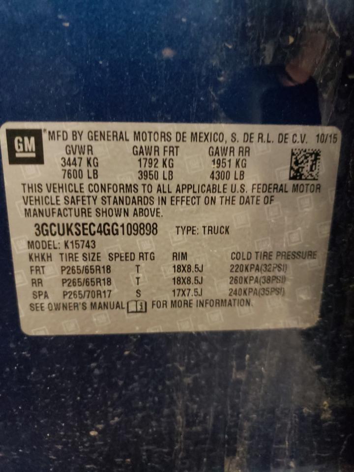 Photo 10 from auction – 2016 CHEVROLET SILVERADO with VIN 3GCUKSEC4GG109898