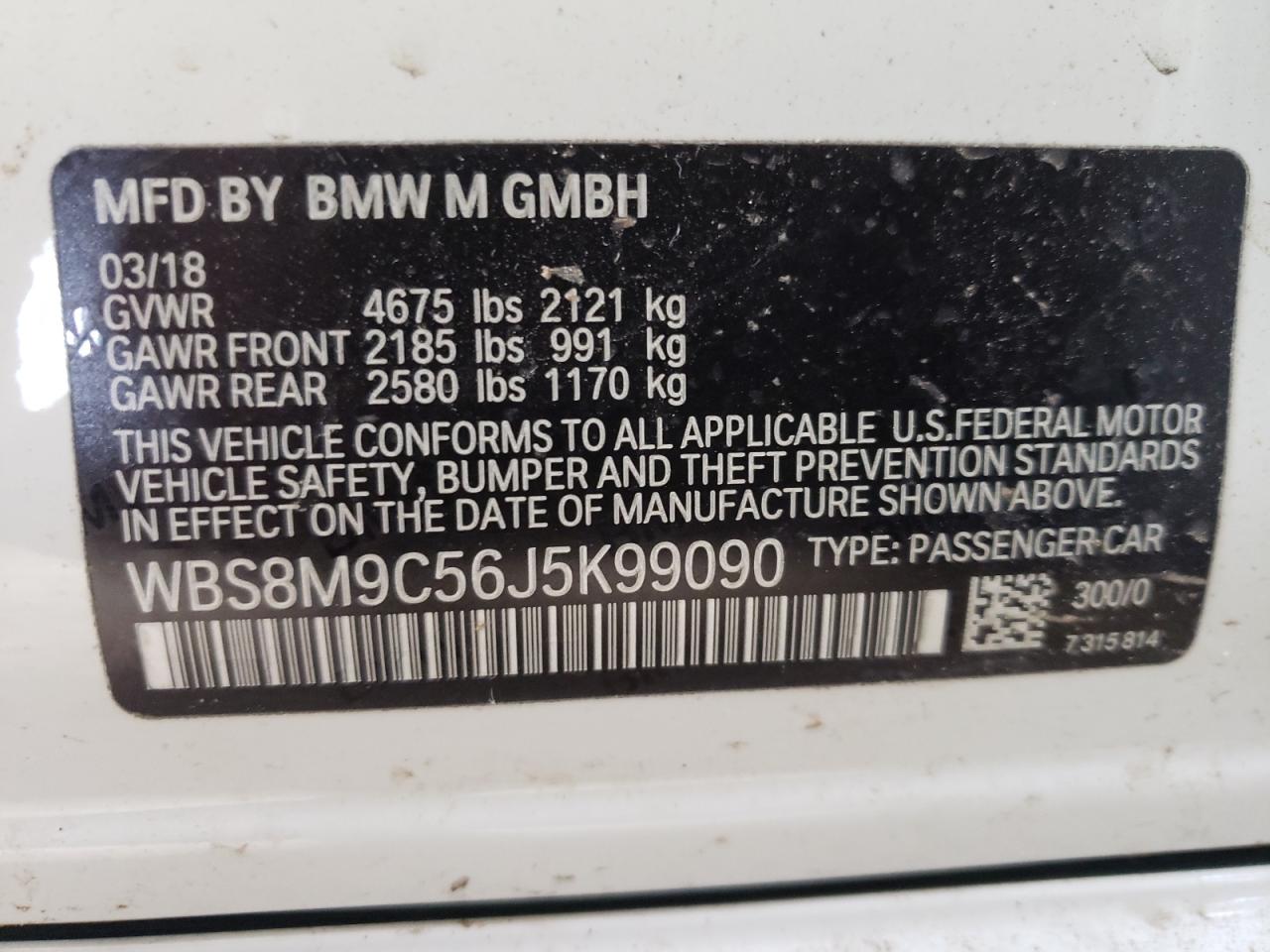 Photo 10 from auction – 2018 BMW M3 with VIN WBS8M9C56J5K99090