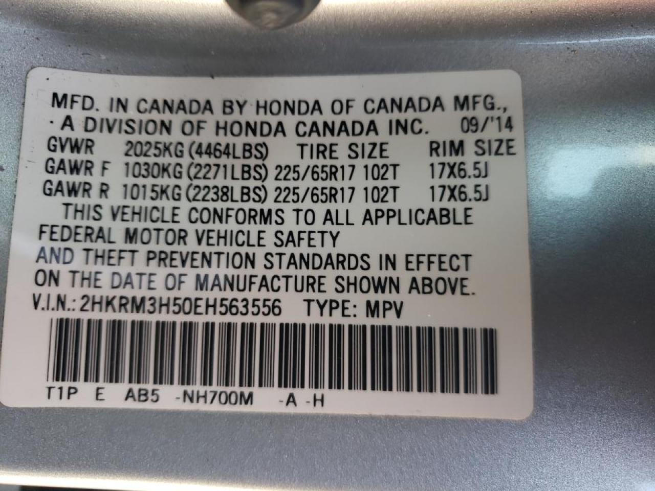 Photo 10 from auction – 2014 HONDA CR-V EX with VIN 2HKRM3H50EH563556