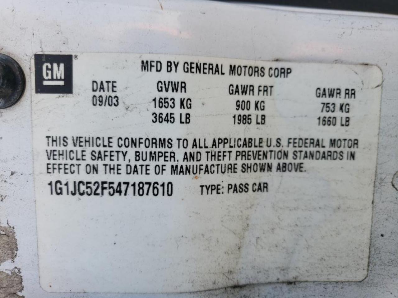 Photo 10 from auction – 2004 CHEVROLET CAVALIER with VIN 1G1JC52F547187610
