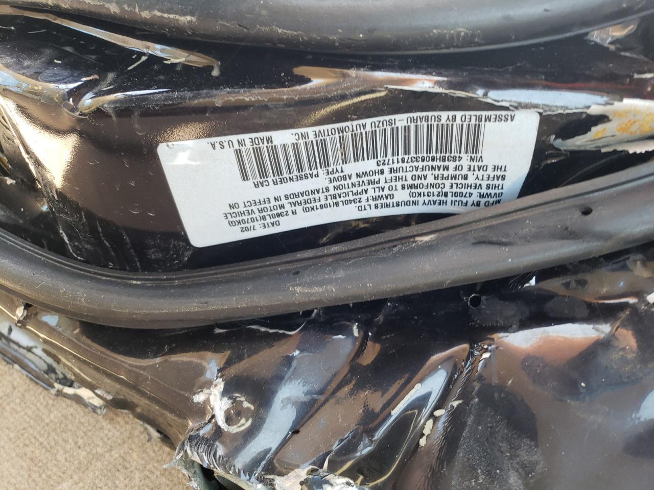 Photo 10 from auction – 2003 SUBARU LEGACY OUT with VIN 4S3BH806337611723
