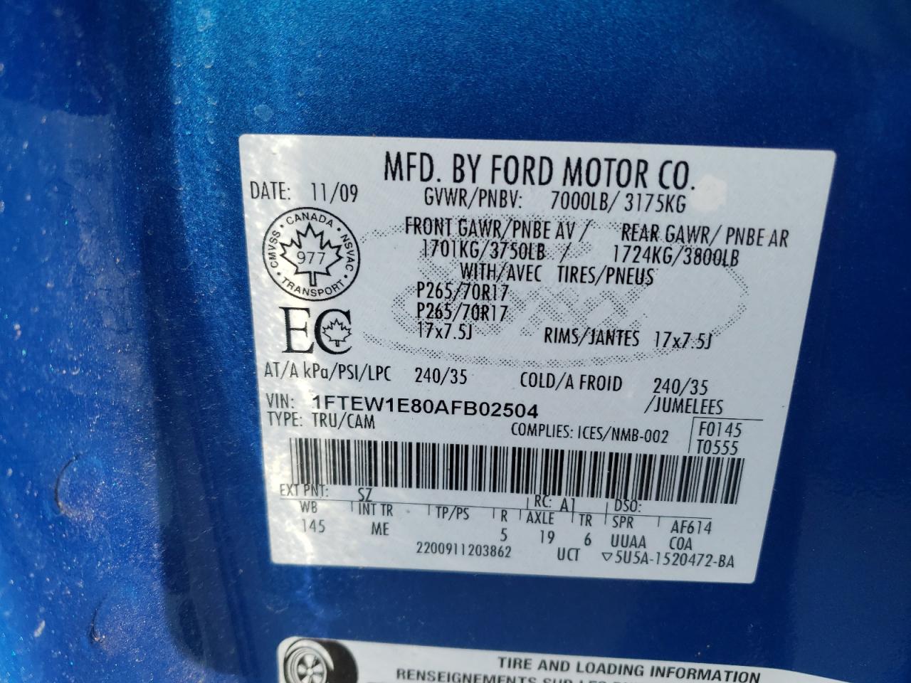 صورة رقم 10 من المزاد - 2010 FORD F150 SUPER مع VIN 1FTEW1E80AFB02504
