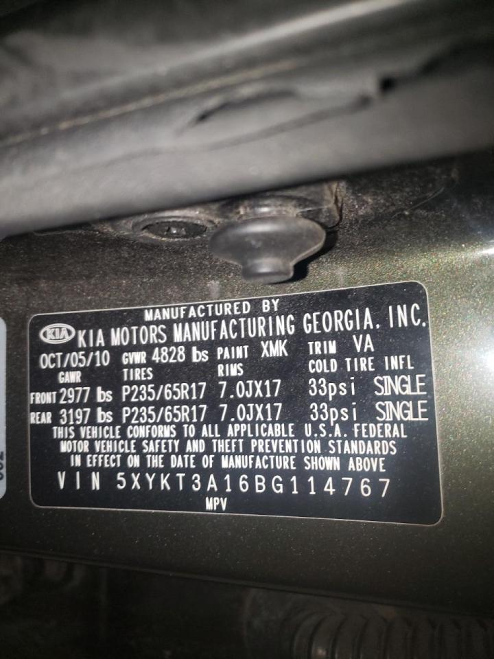 Photo 10 from auction – 2011 KIA SORENTO BA with VIN 5XYKT3A16BG114767