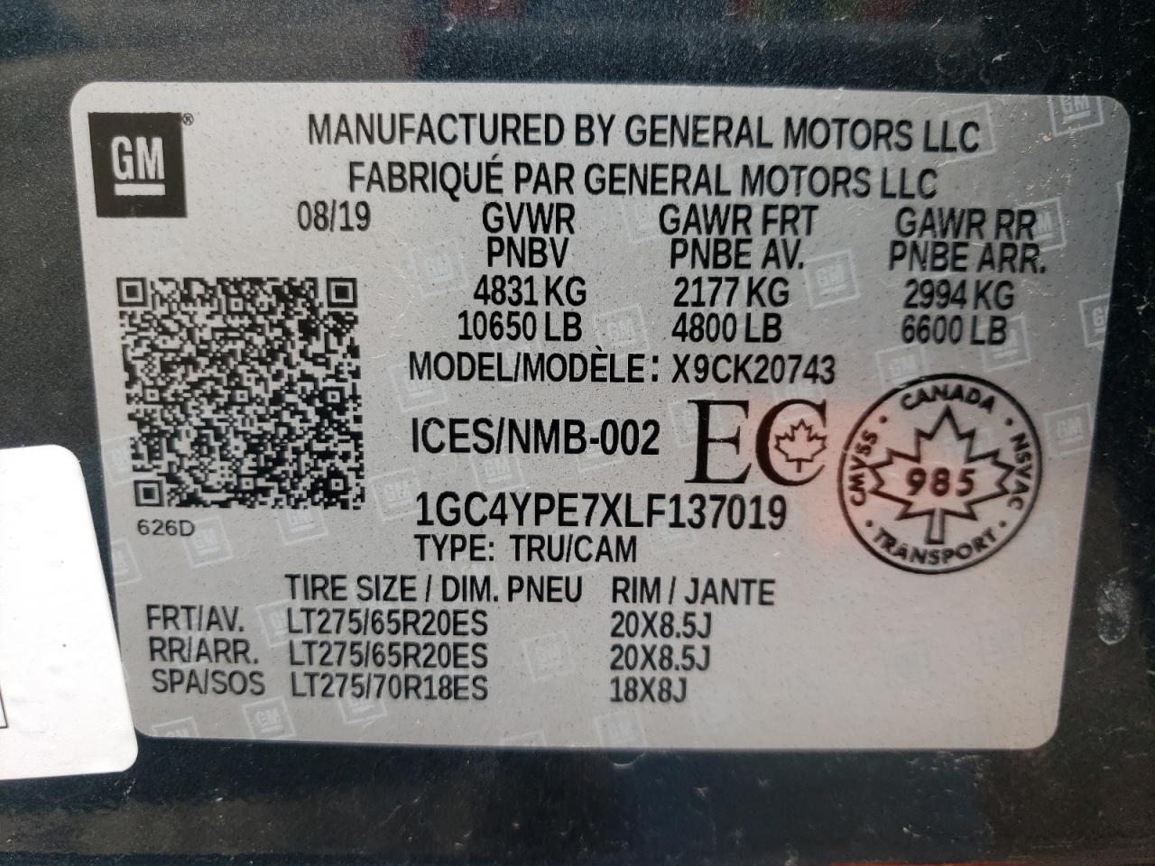 Photo 10 from auction – 2020 CHEVROLET SILVERADO with VIN 1GC4YPE7XLF137019