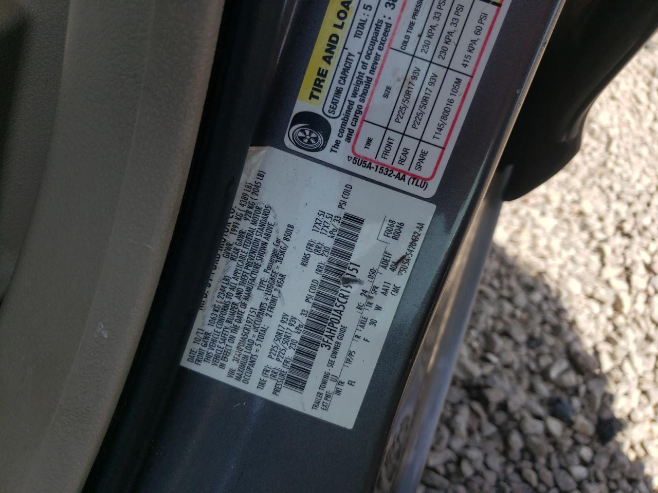 Photo 10 from auction – 2012 FORD FUSION SEL with VIN 3FAHP0JA5CR197151