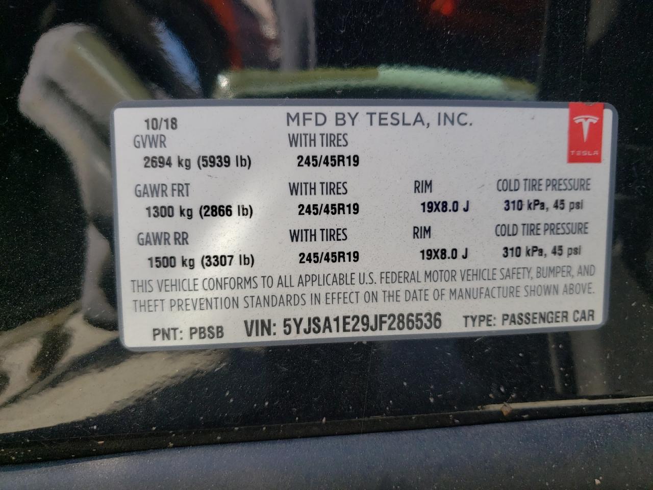 Photo 10 from auction – 2018 TESLA MODEL S with VIN 5YJSA1E29JF286536