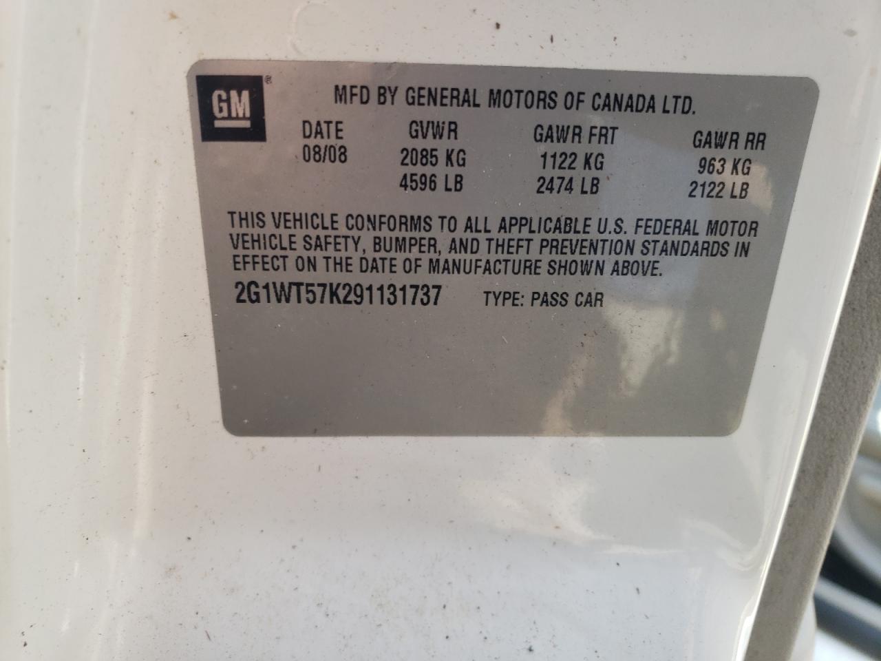 Photo 10 from auction – 2009 CHEVROLET IMPALA 1LT with VIN 2G1WT57K291131737