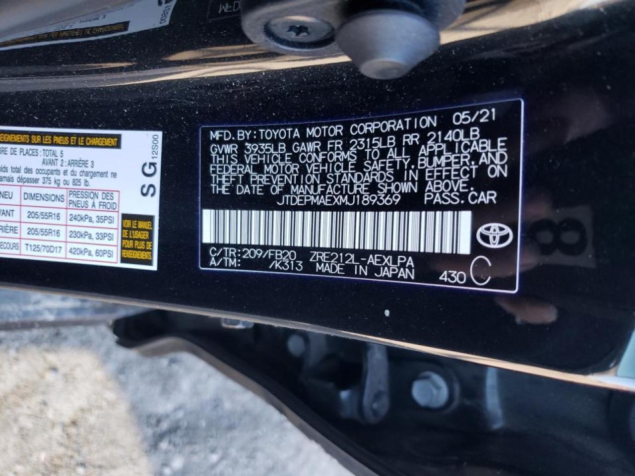 Photo 10 from auction – 2021 TOYOTA COROLLA LE with VIN JTDEPMAEXMJ189369