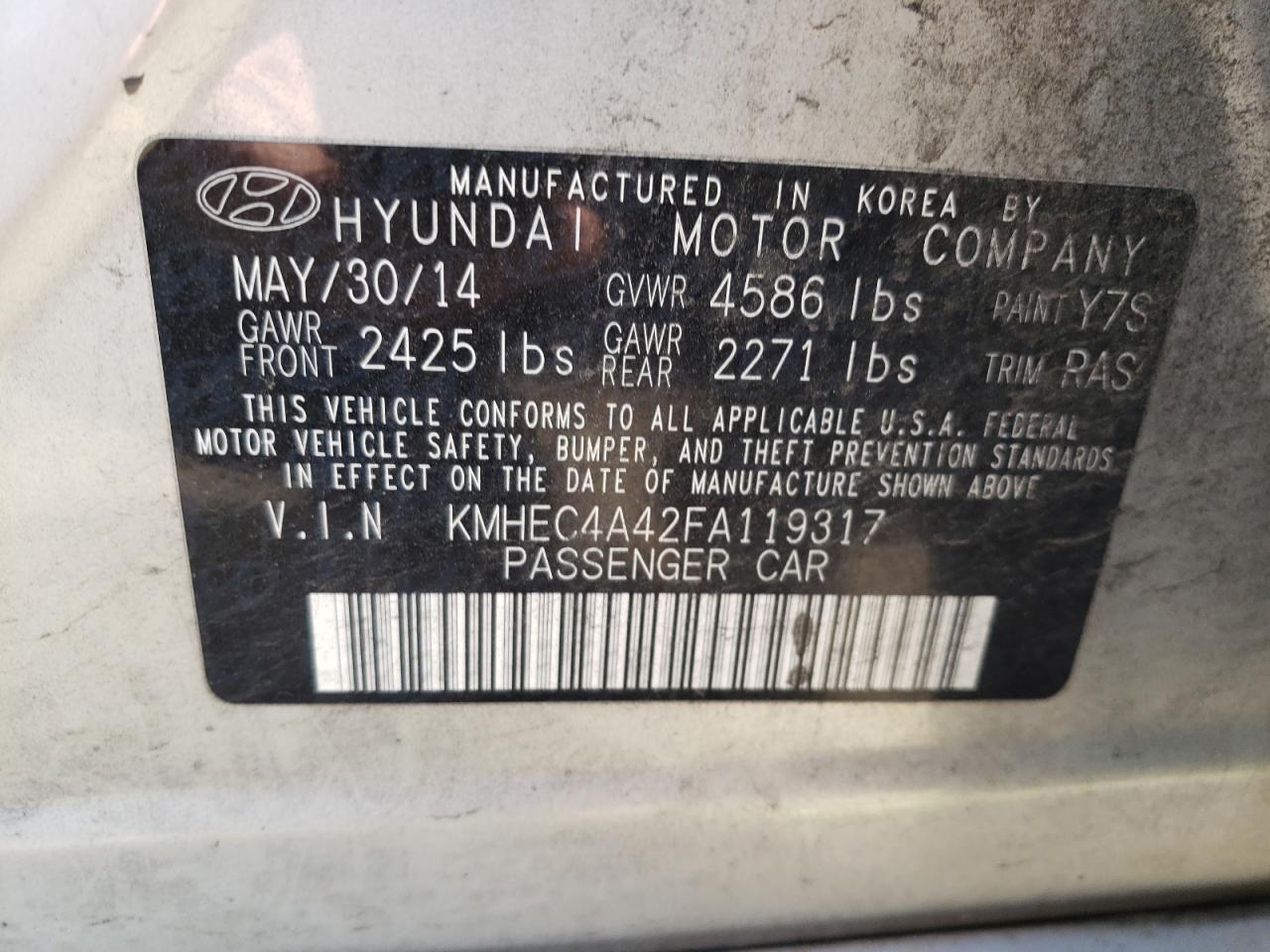 Photo 10 from auction – 2015 HYUNDAI SONATA HYB with VIN KMHEC4A42FA119317