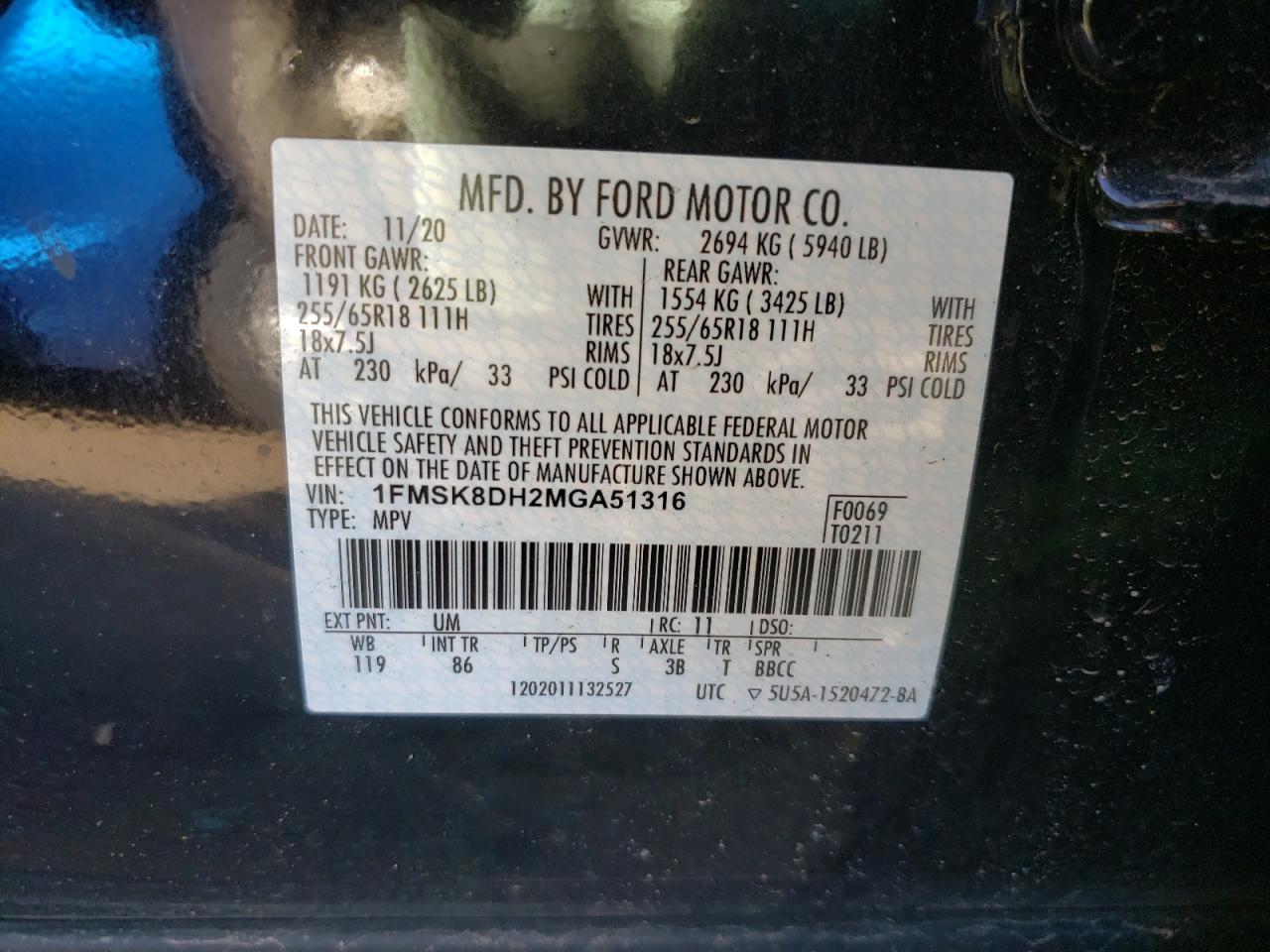 Photo 10 from auction – 2021 FORD EXPLORER X with VIN 1FMSK8DH2MGA51316