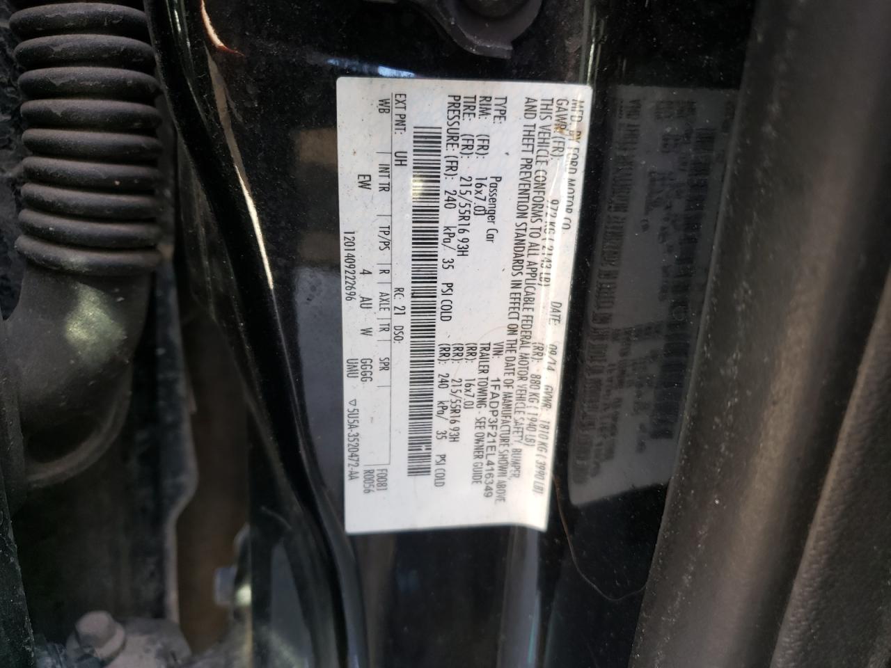 Photo 10 from auction – 2014 FORD FOCUS SE with VIN 1FADP3F21EL416349