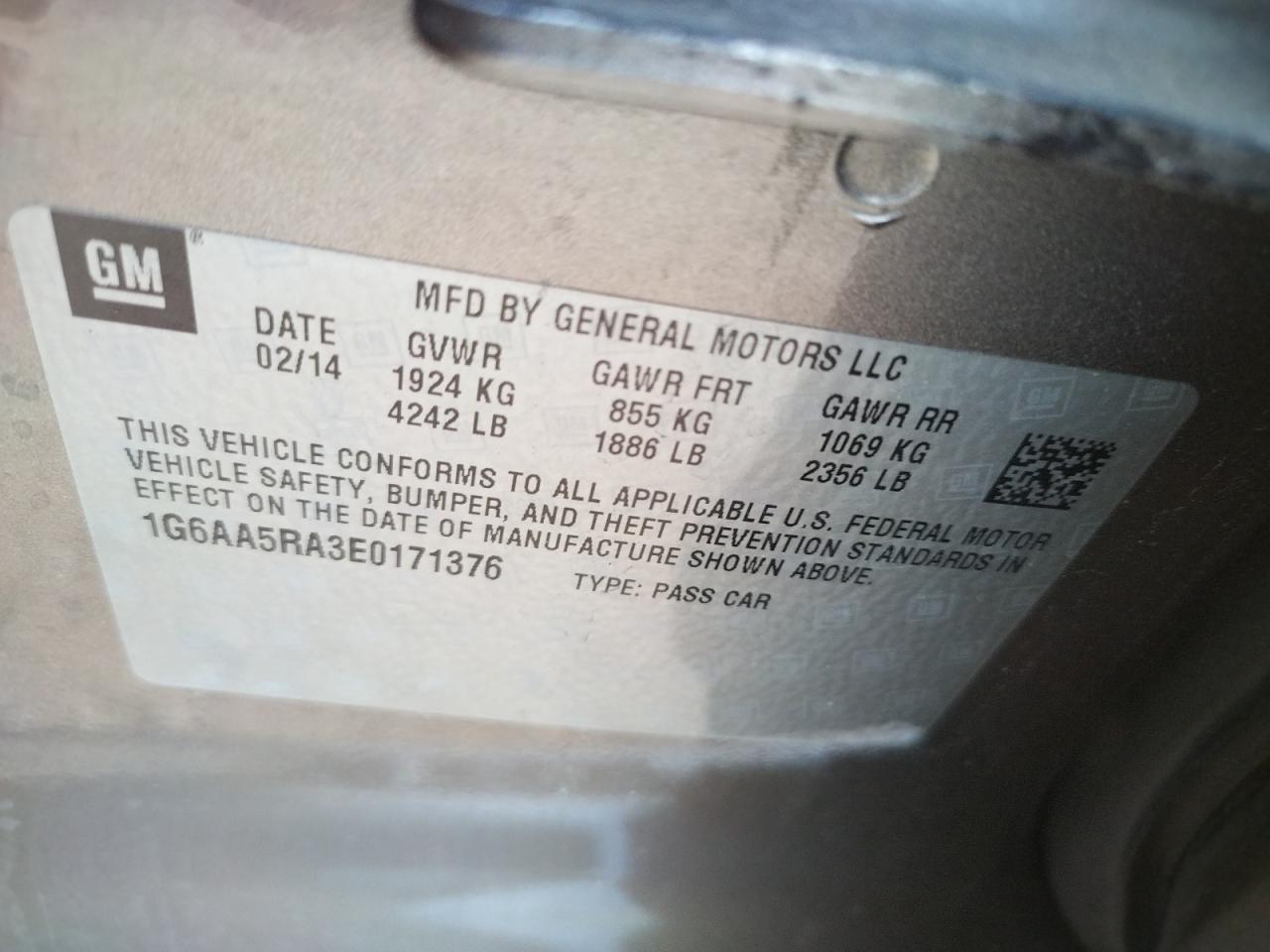 Photo 10 from auction – 2014 CADILLAC ATS with VIN 1G6AA5RA3E0171376