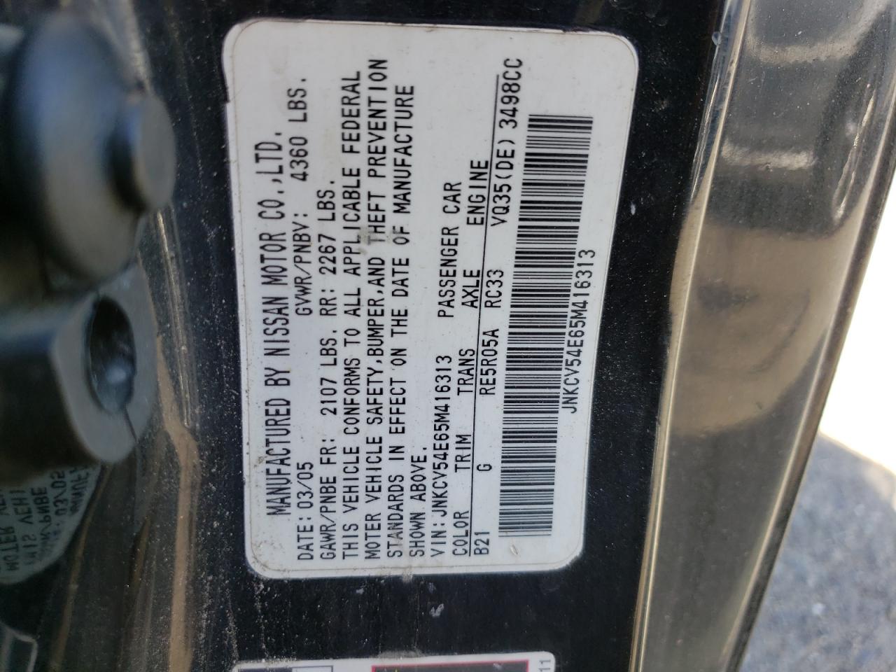 Photo 10 from auction – 2005 INFINITI G35 with VIN JNKCV54E65M416313