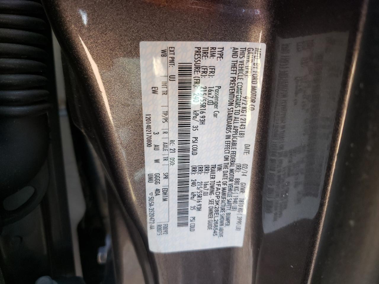 Photo 10 from auction – 2014 FORD FOCUS SE with VIN 1FADP3K28EL268545