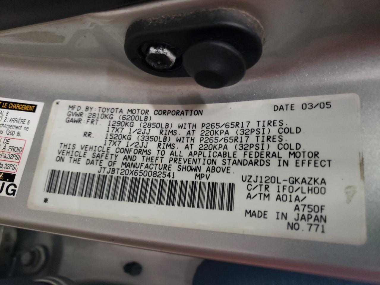 Photo 10 from auction – 2005 LEXUS GX 470 with VIN JTJBT20X650082541