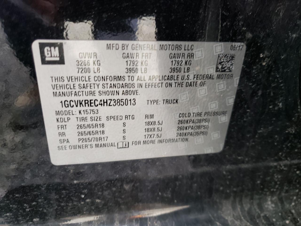 Photo 10 from auction – 2017 CHEVROLET SILVERADO with VIN 1GCVKREC4HZ385013