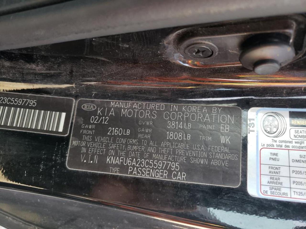 Photo 10 from auction – 2012 KIA FORTE EX with VIN KNAFU6A23C5597795
