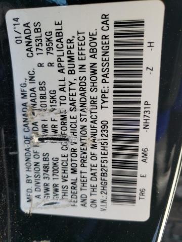 Photo 10 from auction – 2014 HONDA CIVIC LX with VIN 2HGFB2F51EH512390
