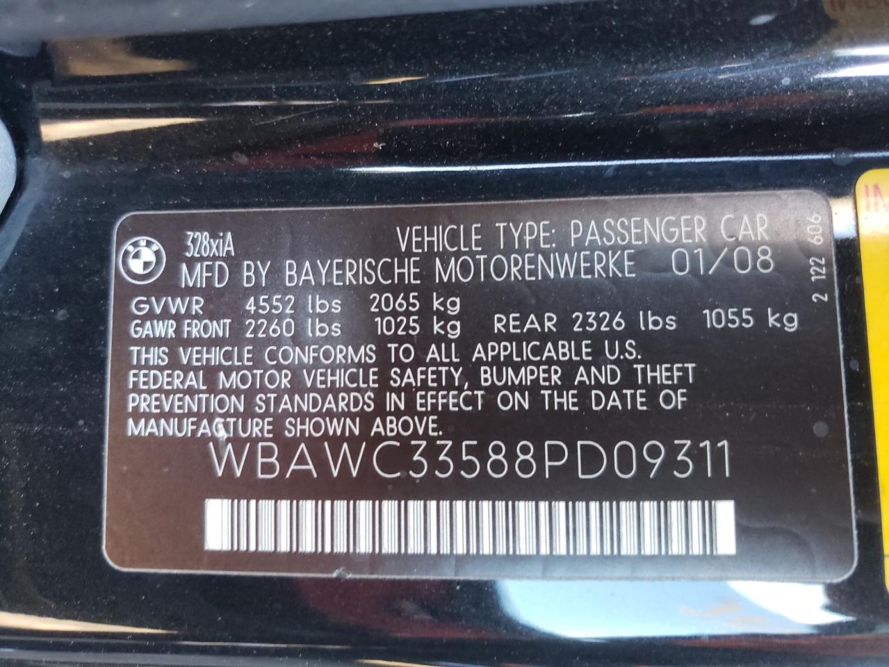 Photo 10 from auction – 2008 BMW 328 XI with VIN WBAWC33588PD09311