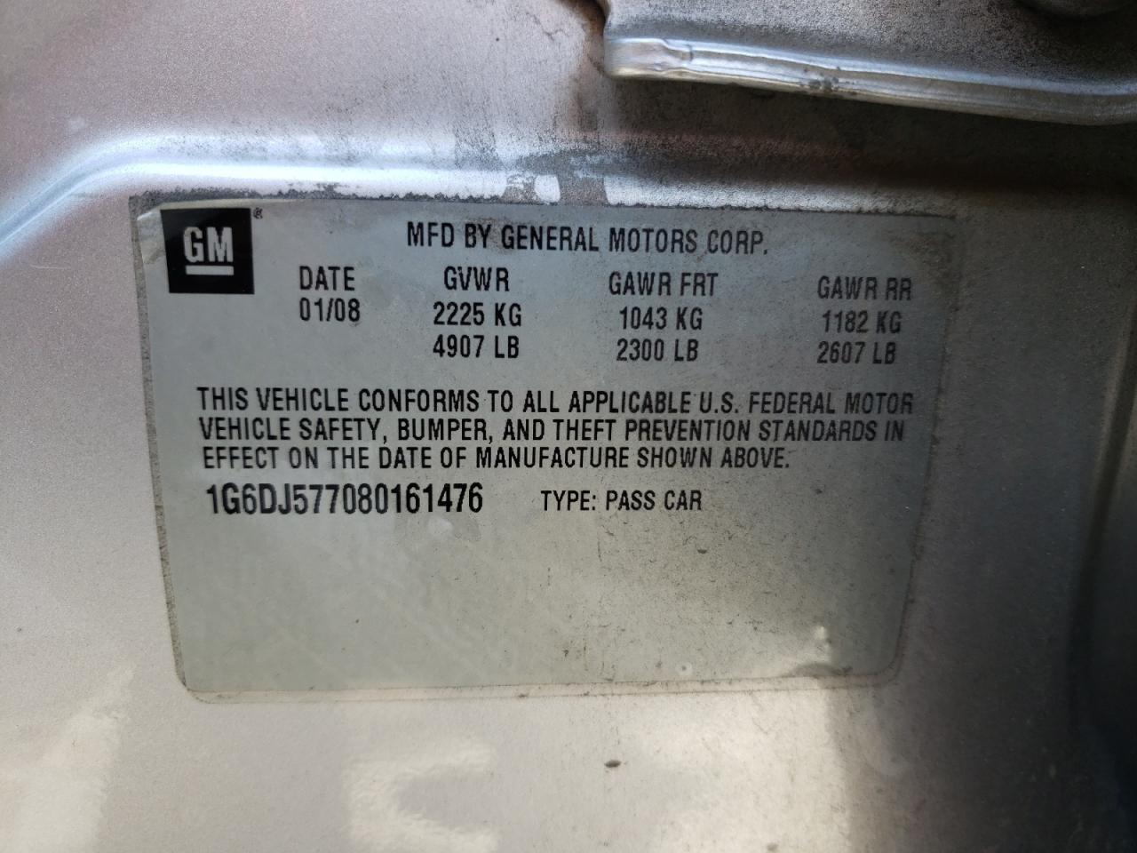 Photo 10 from auction – 2008 CADILLAC CTS with VIN 1G6DJ577080161476