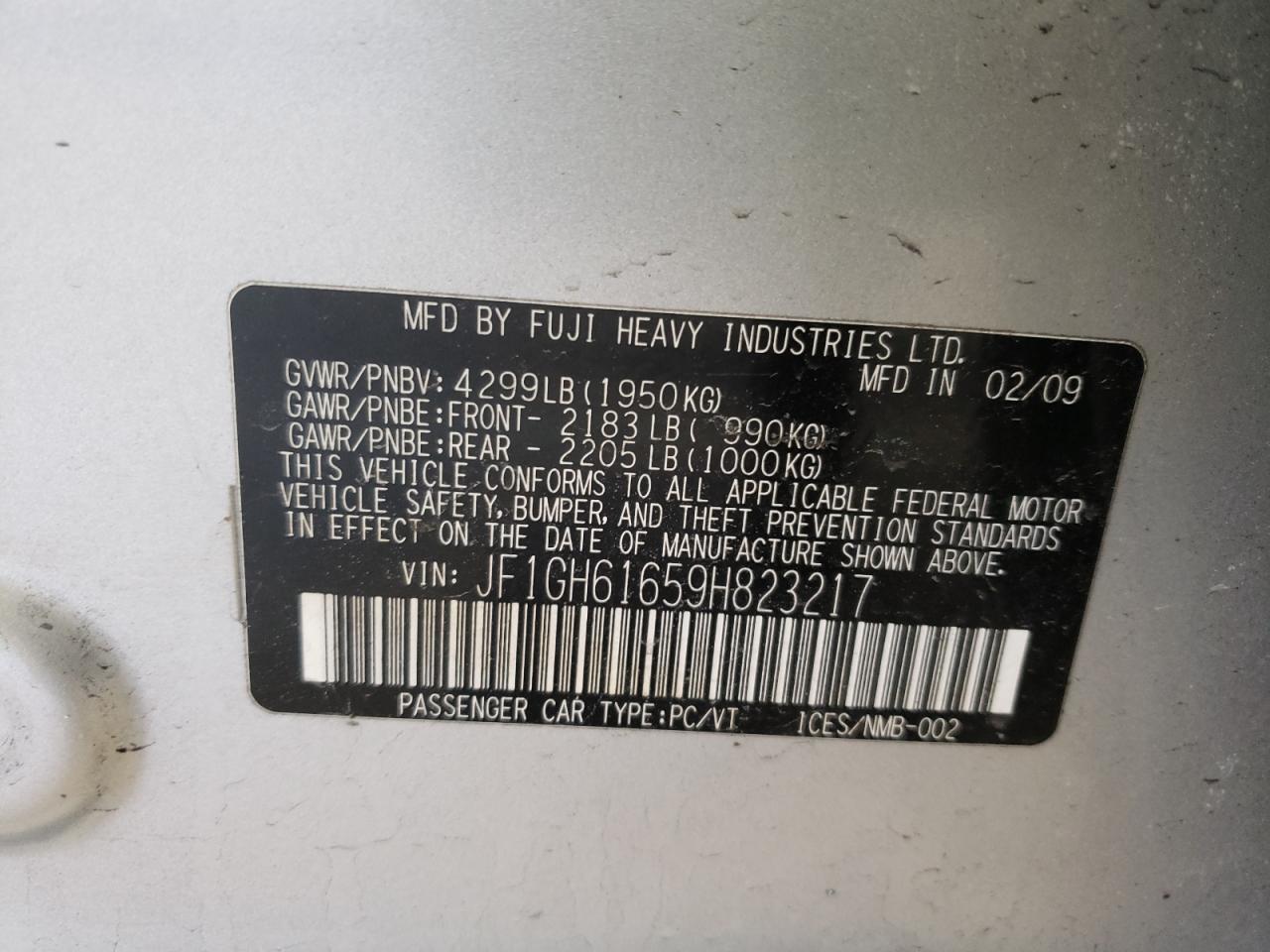Photo 10 from auction – 2009 SUBARU IMPREZA 2. with VIN JF1GH61659H823217