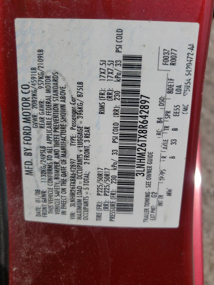 Photo 10 from auction – 2008 LINCOLN MKZ with VIN 3LNHM26TX8R642897